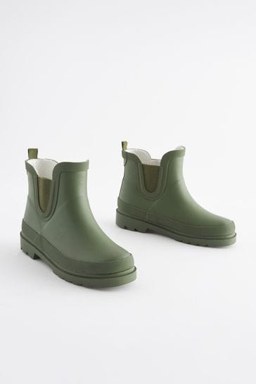 Khaki Green Warm Lined Ankle Wellies