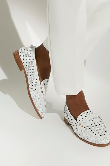 Buy Dune London White Glimmered Laser Cut Loafers from Next Ireland