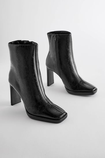 Buy Black Forever Comfort Squared Toe Ankle Heeled Boots from
