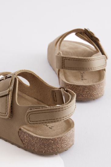 Stone Beige Double Buckle Cushioned Footbed Sandals