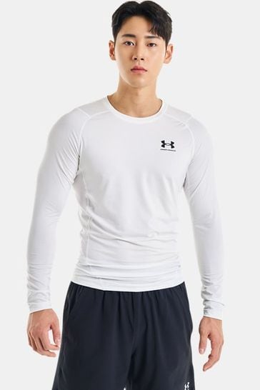 Under Armour White Black HeatGear Fitted Long Sleeve Base Layer T Shirt