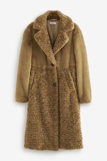 Buy Olive Green Longline Faux Fur Coat from Next Luxembourg