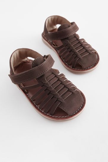 Chocolate Brown Leather Closed Toe Sandals