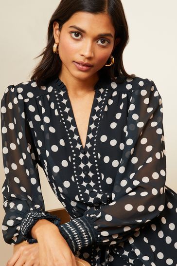 White polka dot sale dress long sleeve
