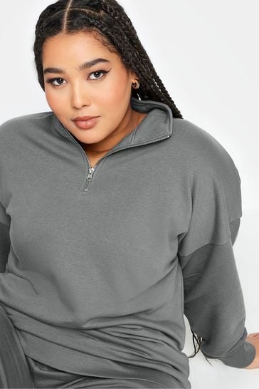Gray funnel neck top sweatshirt