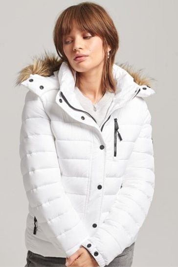 Superdry White Faux Fur Lined Longline Afghan Coat