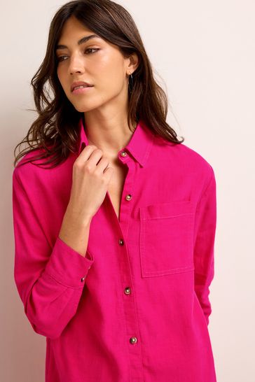 Buy Bright Pink Linen Blend Oversized Shirt Dress from Next Luxembourg