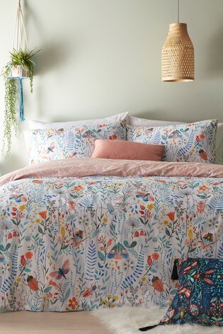 furn. Multicolour Mini Nature Floral Reversible Duvet Cover and Pillowcase Set