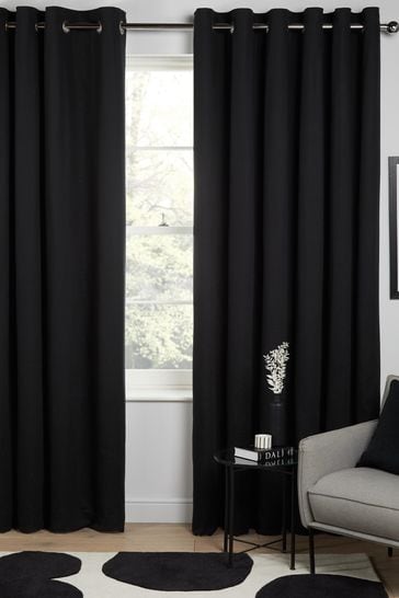 Black Cotton Eyelet Blackout/Thermal Curtains