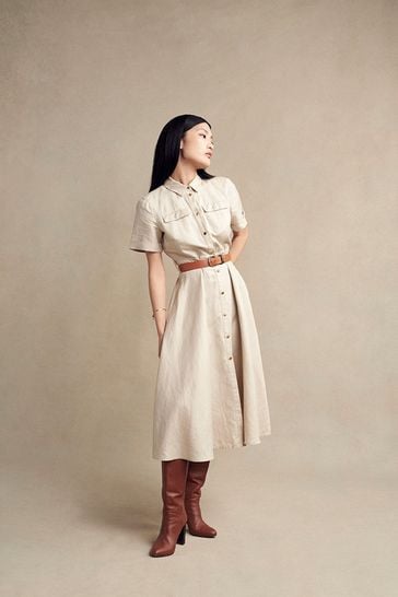 Barbour® Beige Margaret Linen Blend Midi Dress