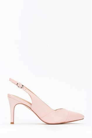 pink low block heels