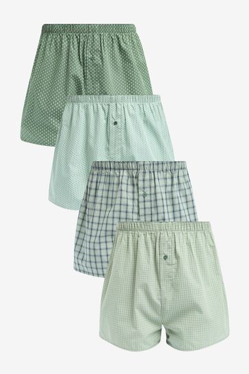 Sage Green Check 4 pack Woven Pure Cotton Boxers
