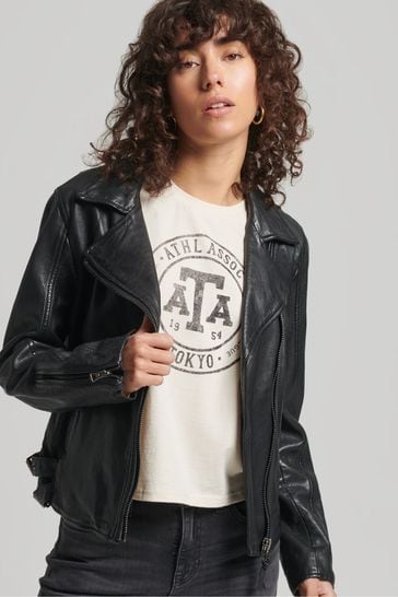 Superdry Black Classic Leather Biker Jacket