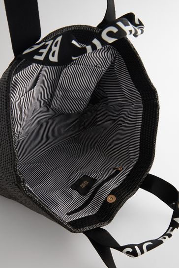 Buy Rockett St George Black Slogan Handle Beach Tote Bag from Next Luxembourg