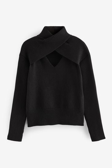 Black Cross Neck Detail Jumper