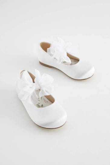 White Standard Fit (F) Mary Jane Bridesmaid Bow Occasion Shoes