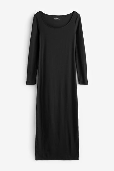 Black ribbed maxi dress best sale