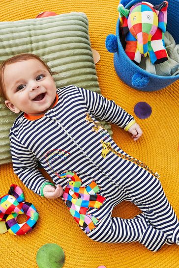 Buy JoJo Maman B b Ecru Navy Stripe Elmer Appliqu Zip Sleepsuit