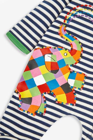 Buy JoJo Maman Bebe Ecru Navy Stripe Elmer Applique Zip Sleepsuit from Next Turkey