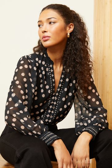 Gray polka dot blouse store