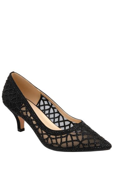 Lotus Black Diamante Pointed Toe Court Shoes