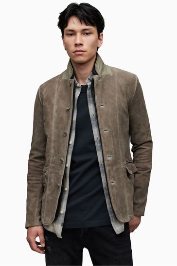 AllSaints Grey Survey Leather Blazer