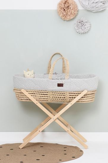 The Little Green Sheep Grey Quilted Moses Basket Dove Rice