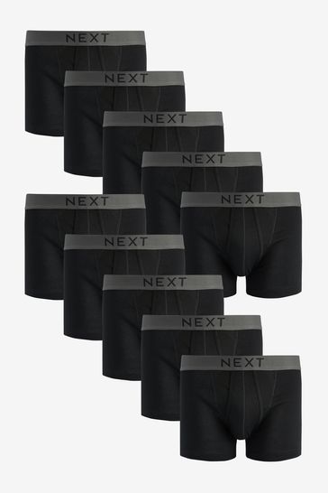 Black 10 pack Next A-Front Pure Cotton Boxers