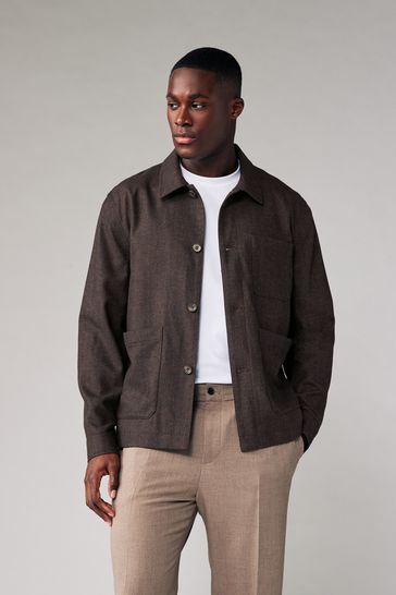 Buy Brown Nova Fides Italian Herringbone Chore Jacket from Next Kuwait