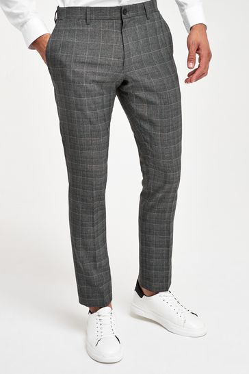 Grey Slim Check Smart Trousers