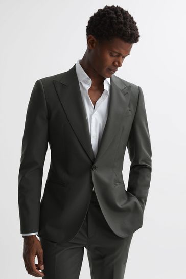 Reiss Forest Green Bold Slim Fit Wool Single Breasted Blazer