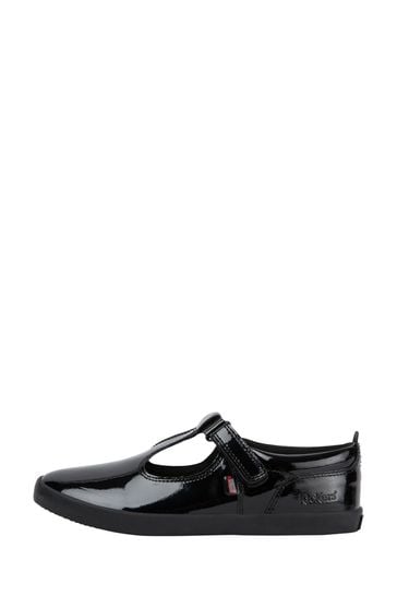 Kickers Black Junior Kariko T Bar Hook and Loop Patent Leather Shoes