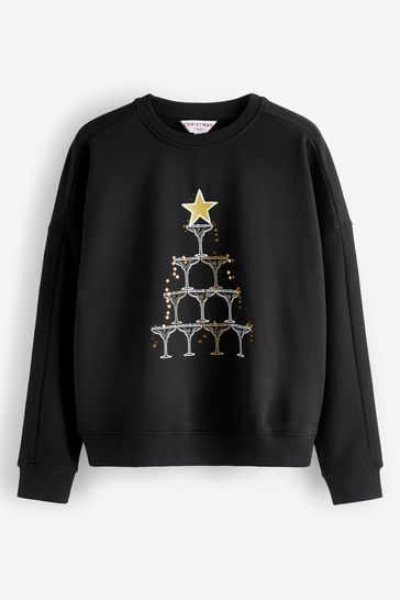 Buy Black Champagne Sparkle Embellished Christmas Novelty Sweatshirt from Next Lithuania