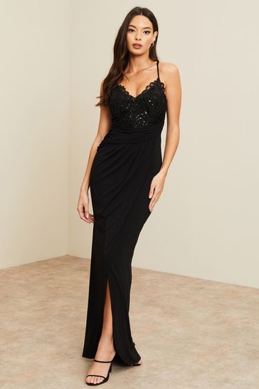 Lipsy Black Applique Lace Cami Maxi Dress