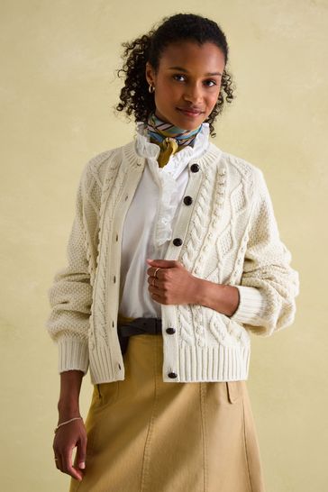 Joules Rafferty Cream Cable Knit Cardigan