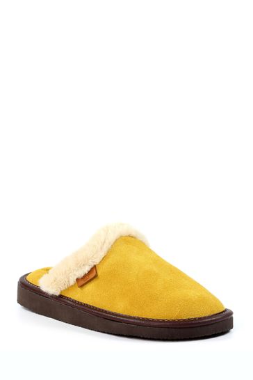 Lazy Dogz Yellow Otto Mustard Suede Mule Slippers