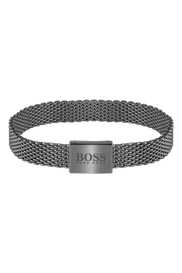 BOSS Mesh Essentials Grey IP Mesh Bracelet