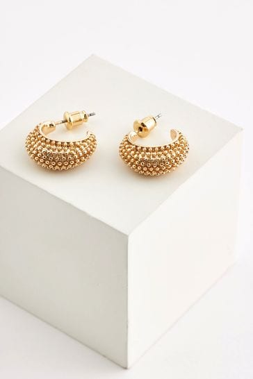 Buy Gold Tone Textured Recycled Metal Hoop Earrings from Next Luxembourg