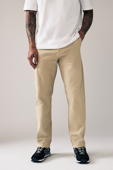 Buy Stone Straight Fit Stretch Chinos Trousers from Next Oman
