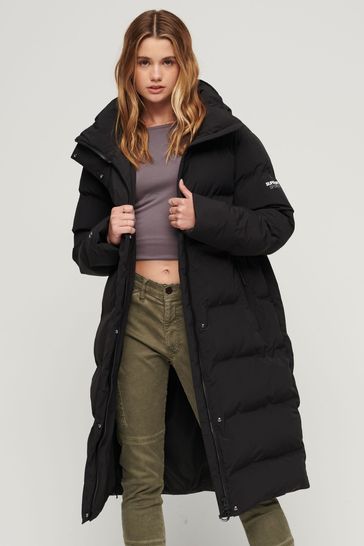 Superdry Black Hooded Longline Puffer Jacket