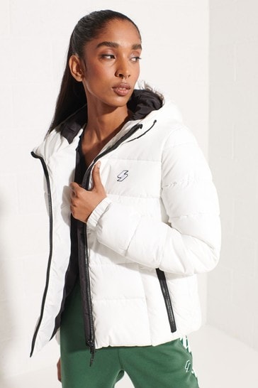 Superdry White Hooded Spirit Sports Padded Coat