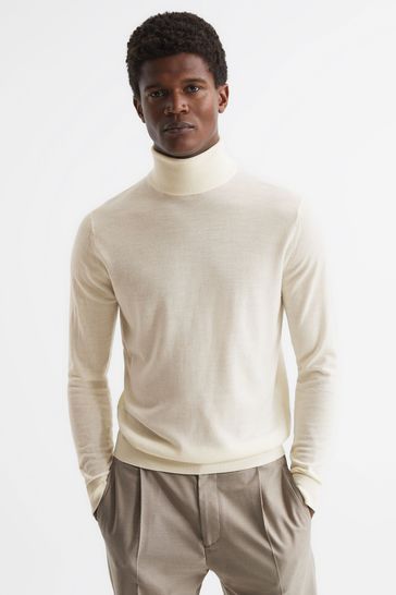 Reiss Bianco Caine Slim Fit Merino Wool Roll Neck Jumper