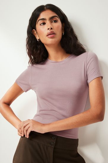 Purple Soft Touch Ribbed Short Sleeve T-Shirt with TENCEL™ Lyocell