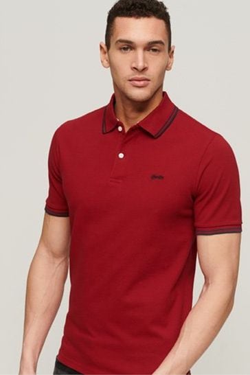 Superdry Dark Red Organic Cotton Vintage Tipped Short Sleeve Polo Shirt