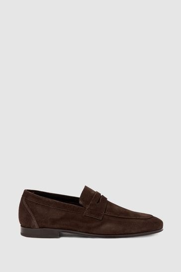 Reiss Chocolate Bray Suede Slip On Loafers