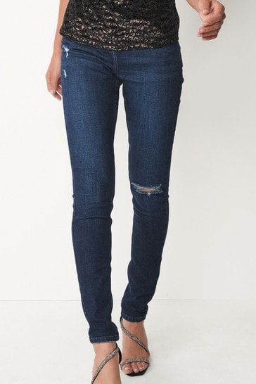 Inky Blue Ripped Skinny Jeans