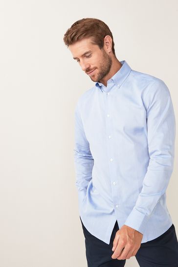 Light Blue Slim Fit Single Cuff Easy Care Oxford Shirt