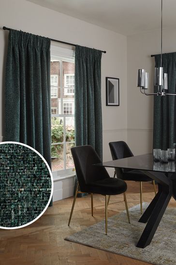 Green Next Multi Chenille Pencil Pleat Lined Curtains