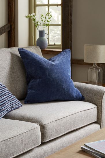Navy Large Square Feather Filled Soft Velour Cushion