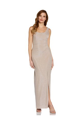 Adrianna Papell Natural Metallic Knit Gown